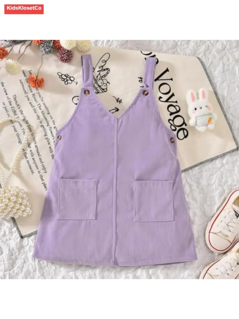 Toddler Girl Corduroy Pinafore Overall Dress & Short Sleeve T-Shirt Set